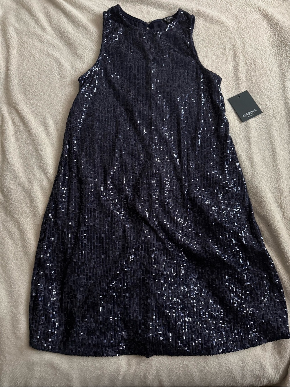 MARINA Navy Sequin Sleeveless Mini Dress